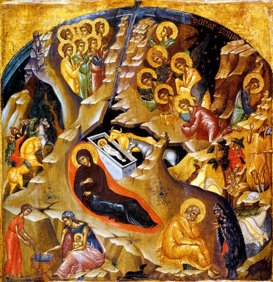 999.00387A : Geboorte van Jezus, paneelikoon, stijl Constantinopel, 1ste kwart van de 15de(?) eeuw, 65,7 x 63,5 cm