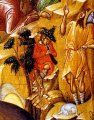 aan het volk - de herders - wordt verkondigd dat de Messias is geboren, (detail van 999.00387A : Geboorte van Jezus, paneelikoon, stijl Constantinopel, 1ste kwart van de 15de(?) eeuw, 65,7 x 63,5 cm)