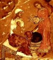 detail van 000.04226 : Geboorte van Jezus, paneelikoon, Russisch (Moskou), 16de-17de eeuw, 63 x 42 cm