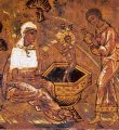 detail van 000.05179 : Geboorte van Jezus, paneelikoon, Russisch, 17de-18de eeuw, 32,5 x 26,5 cm