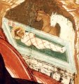 detail van 000.08040 : Geboorte van Jezus,  paneelikoon, Russisch, 16de-17de eeuw, 73 x 51,5 cm