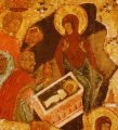 detail van 000.08538 : 
Geboorte van Jezus, paneelikoon, Noord-Russisch, (vroeg) 16de eeuw, 53,5 x 47 cm