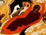 detail van 999.00393 : 
Geboorte van Jezus, paneelikoon, Russisch (Suzdal?), begin 16de eeuw, 59 x 47 cm