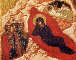 detail van 100.00161 : Geboorte Jezus,  paneelikoon, Russisch, 16de eeuw, 44,5 x 36,5 cm