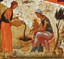 detail van 999.00372 : Geboorte van Jezus,  paneelikoon, (post-)Byzantijns, 1e helft 15(?)de eeuw, 52,5 x 40 cm