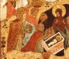detail van 000.08538 : Geboorte van Jezus, paneelikoon, Noord-Russisch, (vroeg) 16de eeuw, 53,5 x 47 cm