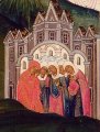 Wenende moeders (detail van 999.00386 : Geboorte van Jezus, paneelikoon, Russisch (Oud Gelovigen atelier), 19de eeuw, 143 x 69 cm, Gastikoon: met dank aan 'Morsink Ikonen'- Amsterdam)