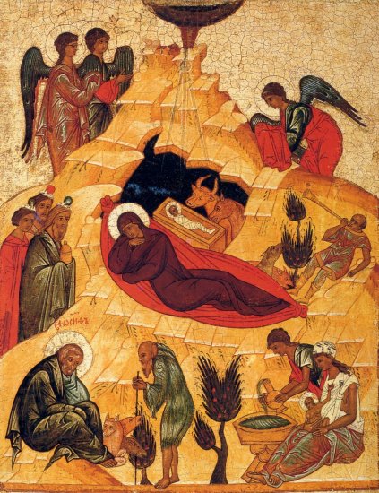 999.00356 : Geboorte van Jezus, paneelikoon, Russisch (Novgorod), ca.1475, 58,5 x 43,6 cm