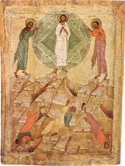 000.03880 : Transfiguratie op de Thabor, paneelikoon, Noord Russisch, 15de eeuw, 52,5 x 39 cm