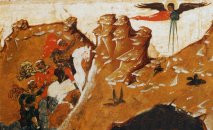 detail van 000.03607 : Geboorte van Jezus, paneelikoon, Russisch (Novgorod), 16de eeuw, 89 x 71 cm