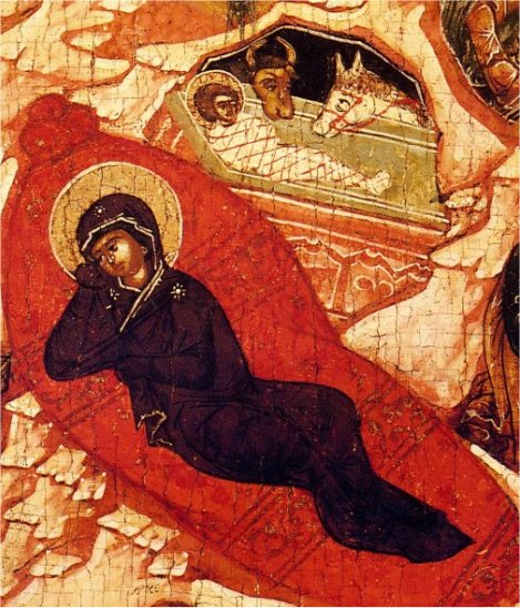 detail van 100.00161 : Geboorte van Jezus, paneelikoon, Russisch, 16de eeuw, 44,5 x 36,5 cm