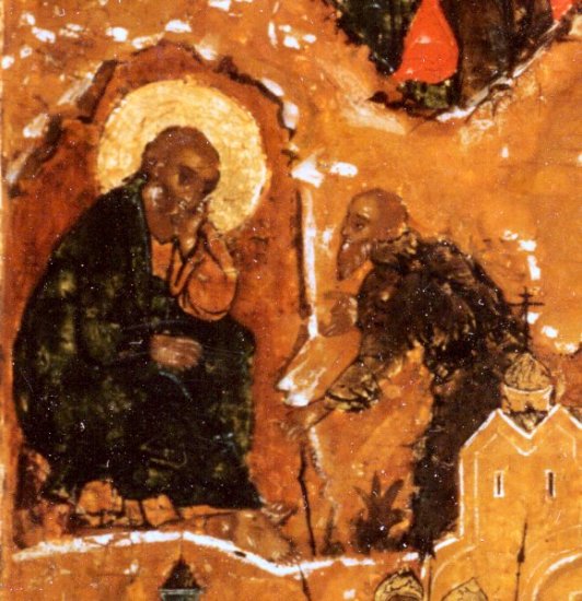 detail van 000.03607 : Geboorte van Jezus,  paneelikoon, Russisch (Novgorod), 16de eeuw, 89 x 71 cm