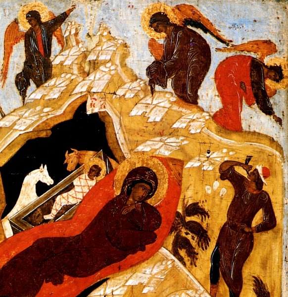 detail van 999.00393 : Geboorte van Jezus, paneelikoon, Russisch (Suzdal?), begin 16de eeuw, 59 x 47 cm